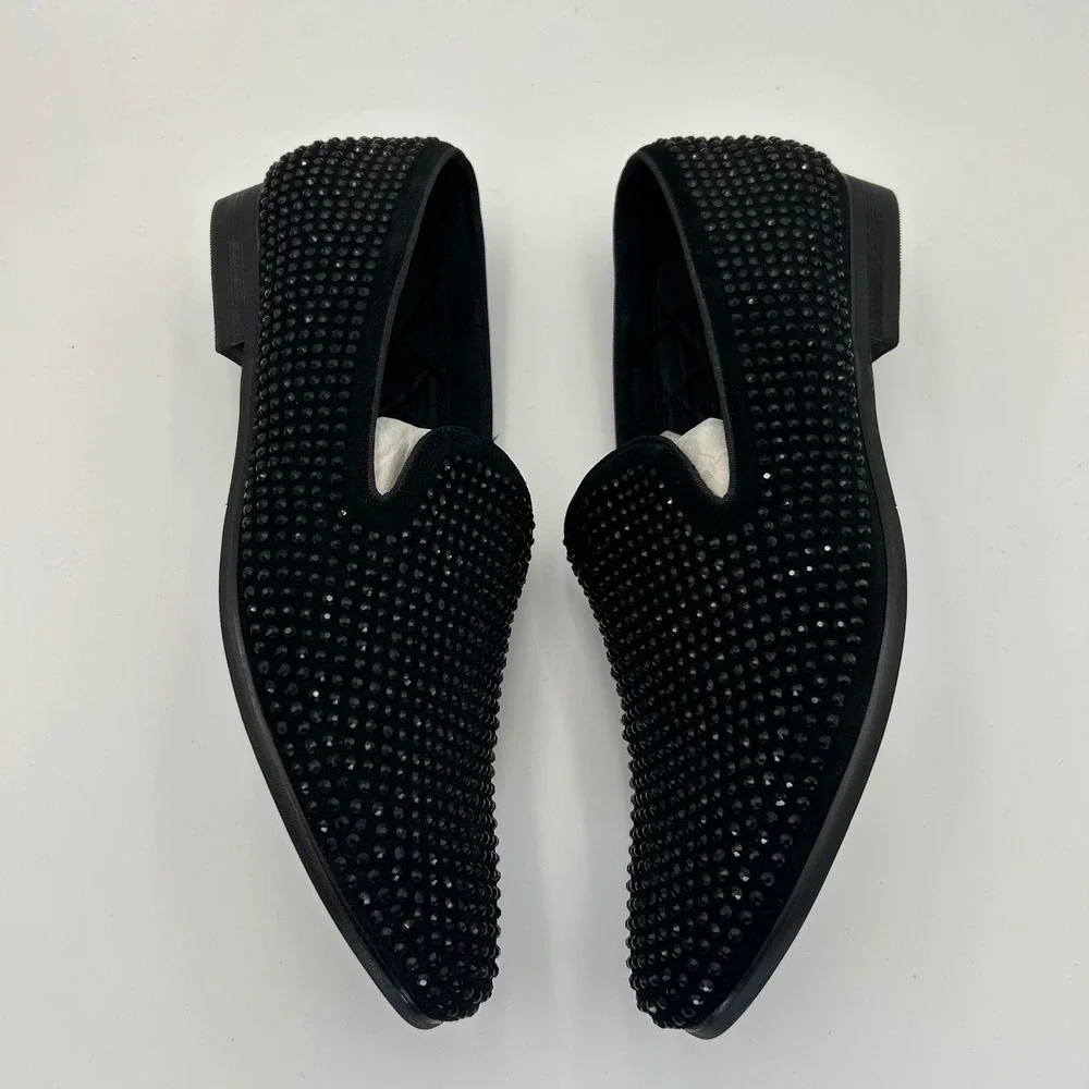 Steve Madden Black Rhinestone Loafers Mens 12 Caviarr Dress Shoes Formal Comfort